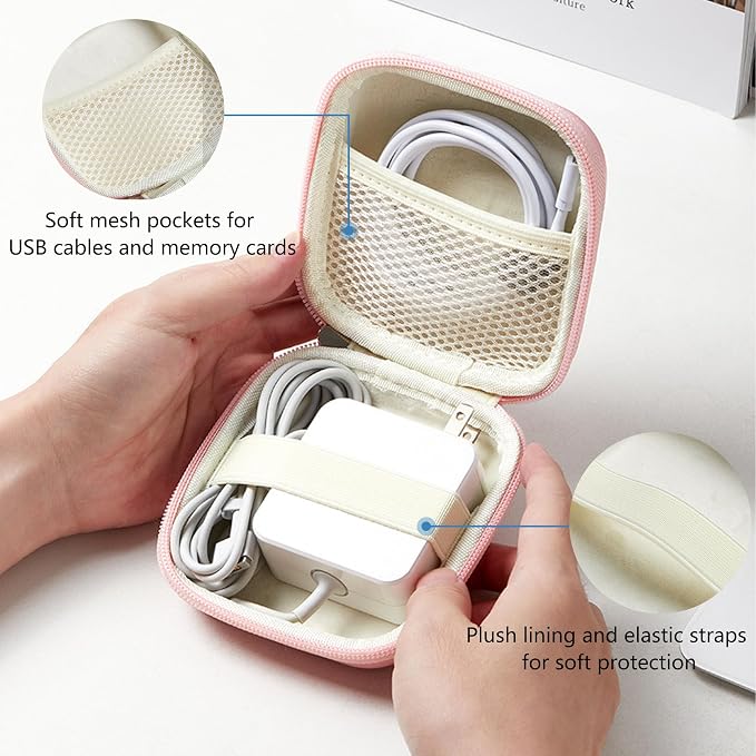 Portable Charger Case, Tech Pouch Travel Organizer, M, Pink | Hard Shell Electronic Storage for MacBook Power Adapter, Charging Cords, USB Drives, Power Bank Laptop Accessories - Image 5