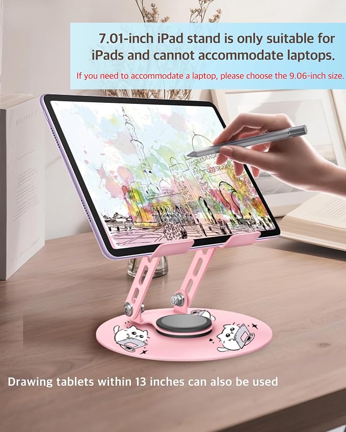 Upgraded 360°Rotating Tablet Stand with Foldable Base - Cute Cat Pattern,Universal for 7-13" Devices (iPad,iPhone,Tablet,Phone) - Ideal for Desk Work,Office,Travel,Home & Painting - Image 5