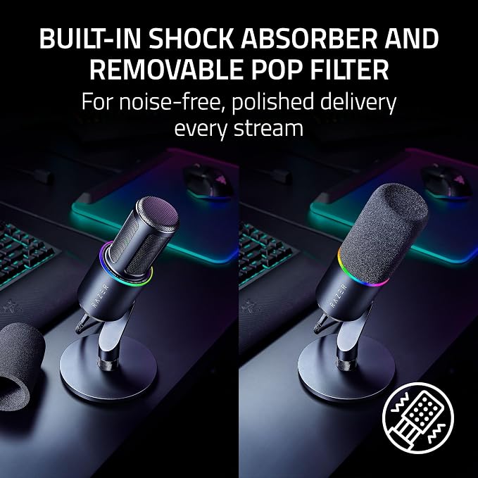 Razer Seiren V3 Pro Microphone, Dynamic USB Type C & XLR Mic, Black | 32-bit Float Support, Built-in Audio DSP, AI Noise Removal, Shock Absorber & Pop Filter, Chroma RGB Lighting Ring, Streaming - Image 6
