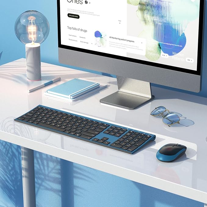 Vssoplor Wireless Keyboard and Mouse, Rechargeable Ultra Slim, Black Blue | Quiet Full-Size Keyboard and Mouse Combo Set, for Laptop, PC, Notebook, Desktop, 2.4GHz Stable Connection, Ideal for Office - Image 7