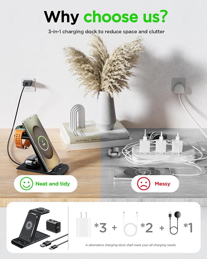 Wireless Charging Station for Samsung Galaxy Watch 8/7/6/5/4/3,S26 Ultra | Wireless Charger Samsung Phone Stand for Galaxy S25/S24/S23/S22/Note,Watch Ultra,Buds4/4 Pro/3/2 Pro/Live Multiple Devices - Image 4
