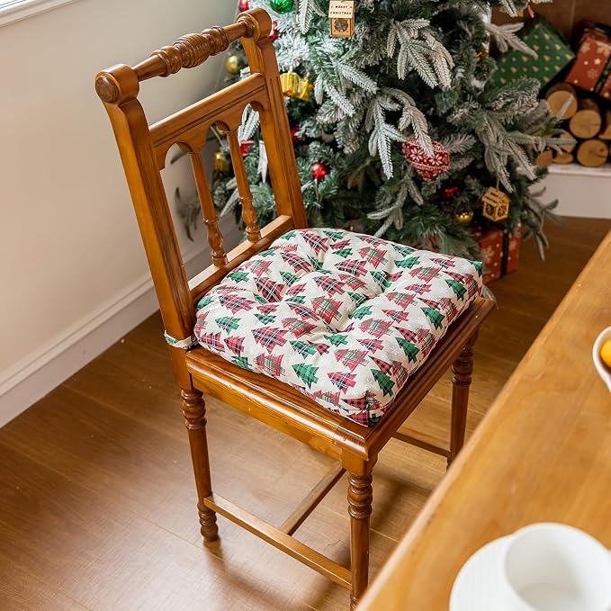 vctops Christmas U-Shaped Chair Cushions with Ties (Pattern D,16"x16") | Soft Comfortable Linen Textured Chair Pads Non Slip Seat Cushions for Indoor Dining Room and Kitchen Chairs - Image 2