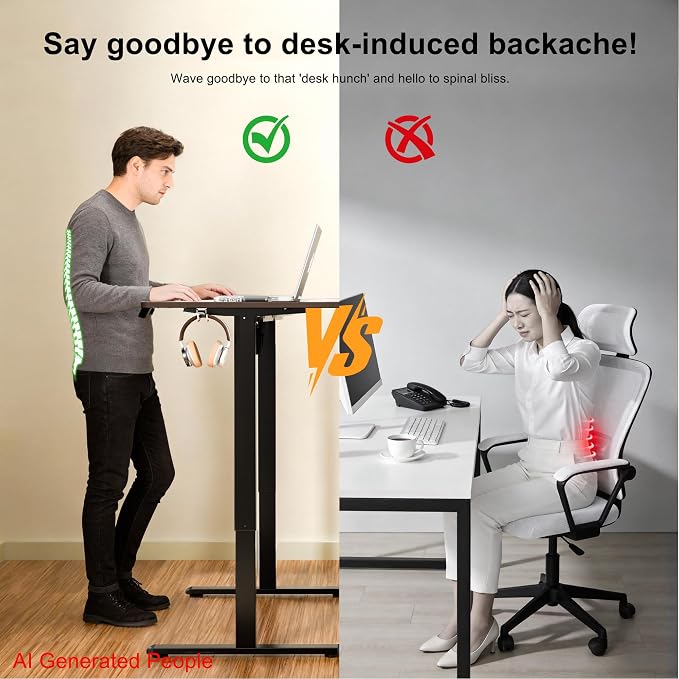 47"x24" Standing Desk, Height Adjustable Sit-Stand Home Office, Black | Electric Adjustable Standing Desk, Sit to Stand Computer Office Desk with Splice Board, Memory Preset, Lifts 28.7''-46.5" - Image 7