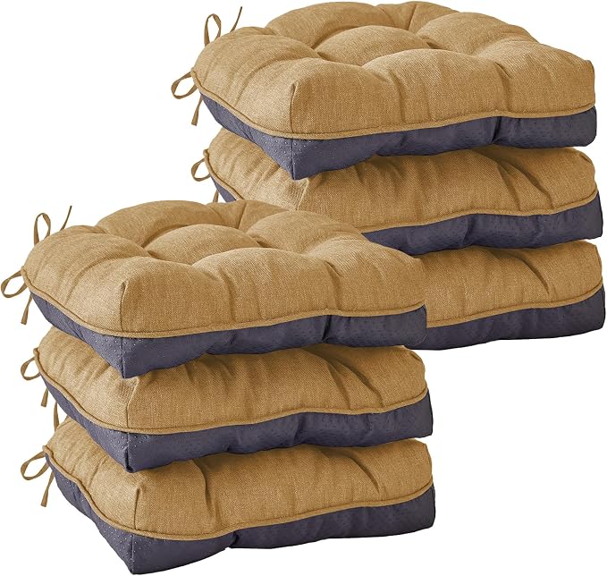 IASEAHK Chair Cushions for Dining Chairs, Seat Cushions for Kitchen Chairs, Indoor Seat Cushions with Ties, Tufted Foam Chair Pads, Non Slip Chair Cushions Set of 6, 15.5" x 15.5" x 4", Khaki by IASEAHK
