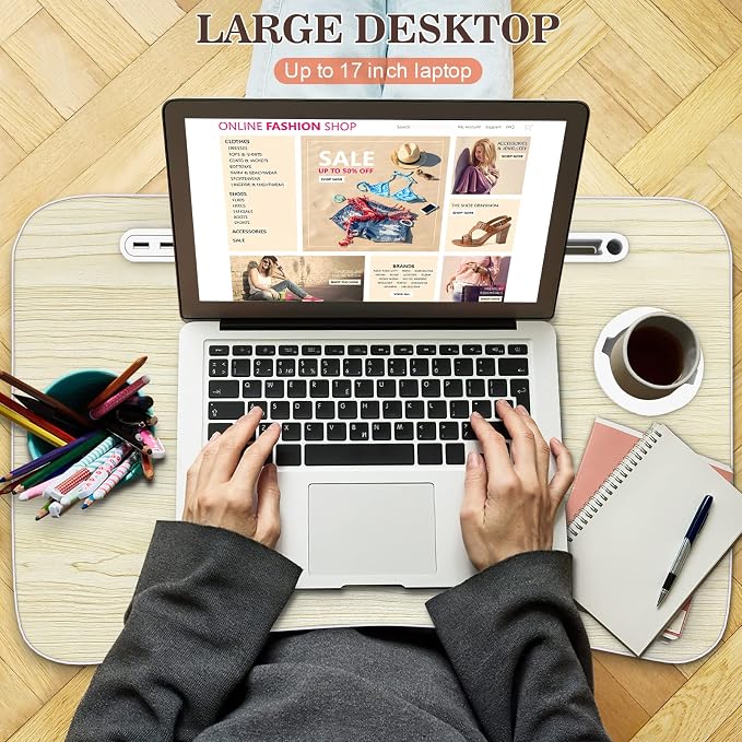 Zapuno Laptop Lap Desk, Foldable Laptop Table Tray with 4 USB Ports Storage Drawer and Cup Holder, Lap Bed Desk Notebook Stand Laptray Portable Standing Table for Bed Couch Floor - Image 4