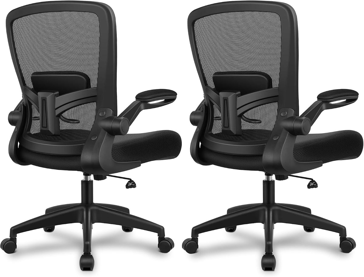 FelixKing Office Chair, Ergonomic Desk Chair Breathable Mesh Chairs Adjustable High Back Lumbar Support Flip-up Armrests, Executive Rolling Swivel Comfy Computer Chairs Home Office Black, Pack of 2 by FelixKing
