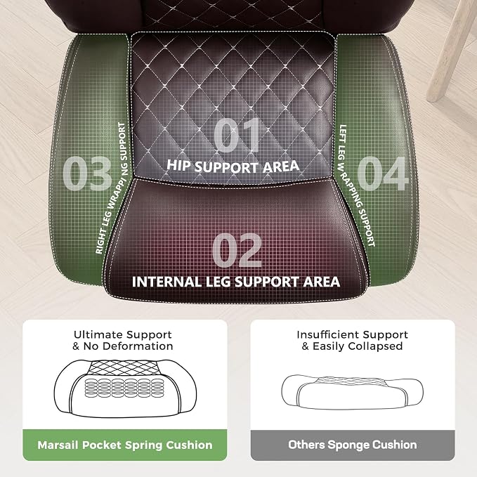 Office Chair, Ergonomic Executive Desk Chair with Lumbar Support for Lower Back Pain Relief, Padded Flip-Up Armrests, Leather Home Office Chair, Coffee - Image 7