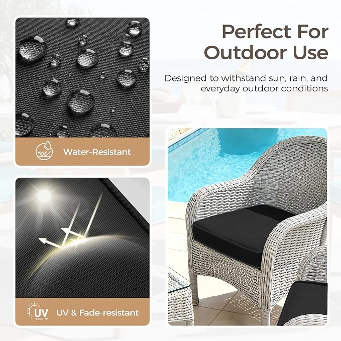 UNIKOME Outdoor Chair Cushions Set of 4, Water Resistant Patio Seat Cushions with Ties for Outdoor Furniture, High-Density Foam, UV & Fade Resistant, Piped Edge – 18.5" x 16" x 3", Black - Image 3