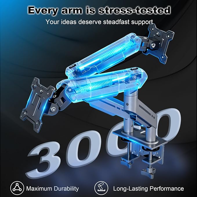 THEARK Dual Monitor Stand for Desk - Dual Monitor Mount for 17-32 Inch Screens,Height Adjustable Dual Monitor Arm Desk Mount with Clamp and Grommet Base,75x75/100x100mm VESA Mount,Max 19.8 lbs,Silver - Image 5