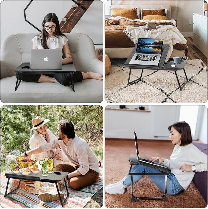 Laptop Desk for Bed Couch,Lap Desk for Laptop,Portable Laptop Stand for Desk,Small Adjustable Laptop Desk,Foldable Bed Table for Laptops and Writing, Bed Tray Table with Cup Holder(Black) - Image 5