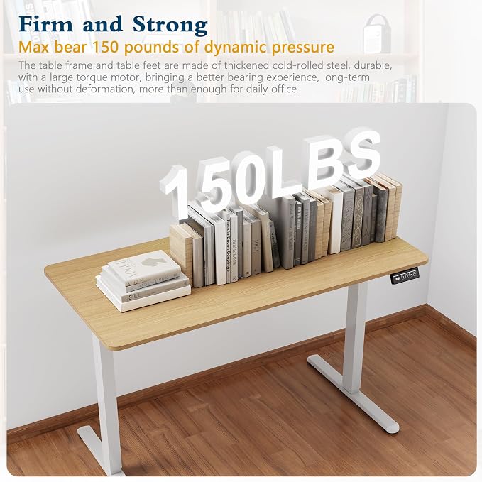 Shintenchi Standing Desk, Height Adjustable Electric Sit Stand up Desk, Ergonomic Rising Computer Table, 48x24 Inch Modern Lift Gaming Desk Workstation for Home Office, White & Walnut - Image 4