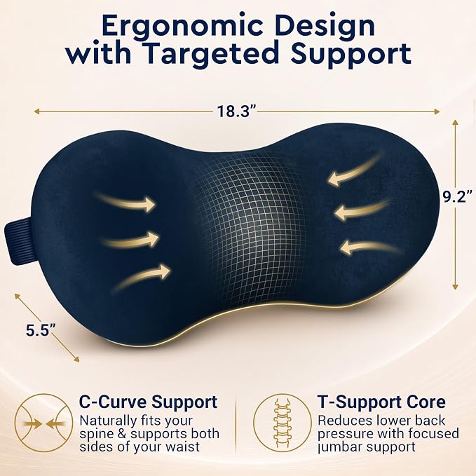 Lumbar Support Pillow for Office Chair, Lower Back Pillow with Strap, Blue | Saty in Place, Soft Plush Cover, Memory Foam Core, Erogonimic for Long-Sitting Comfort, Ideal for Car Seat & Most Chairs - Image 3