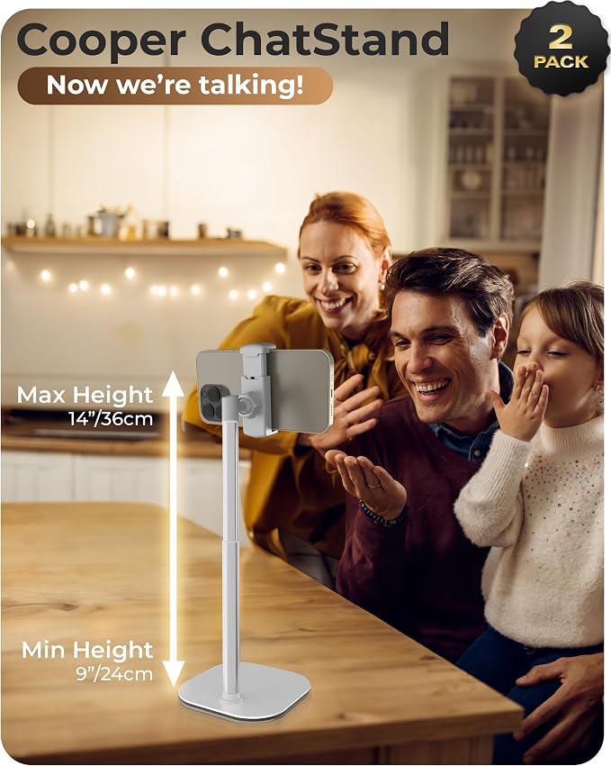 COOPER ChatStand Sturdy Cell Phone Holder, iPhone Stand for Desk, Recording | 9-13" Adjustable, Weighted Metal Base, Tabletop Tripod, for Filming, Video Calls, FaceTime; fits all iPhone, Samsung, Android - Image 2