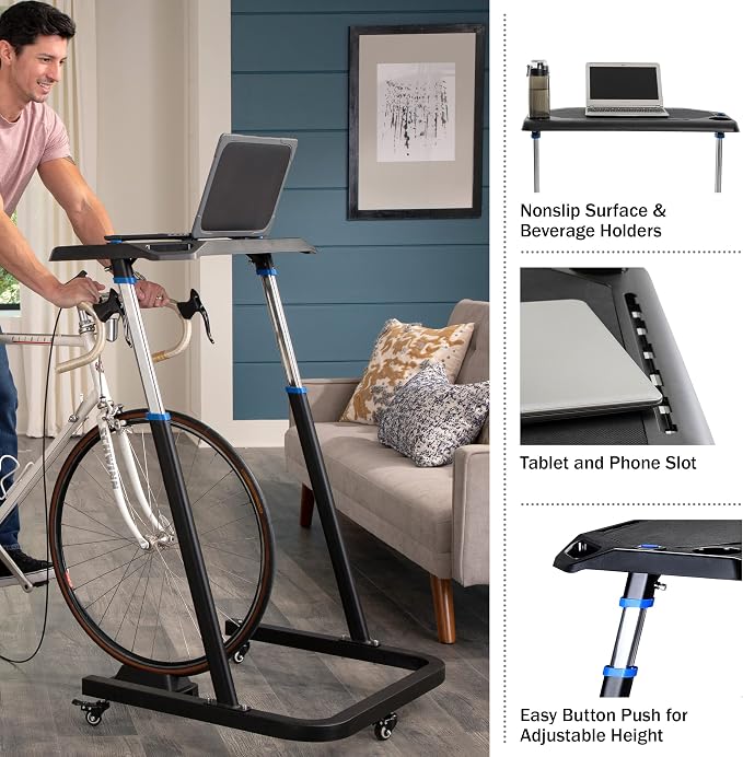 RAD Cycle Products Adjustable Bike Trainer Fitness Desk Portable Workstation Standing Desk | Adjustable Standing Desk with Non-Slip Laptop Holder and Lockable Wheels to Exercise While Working or Watching TV - Image 2