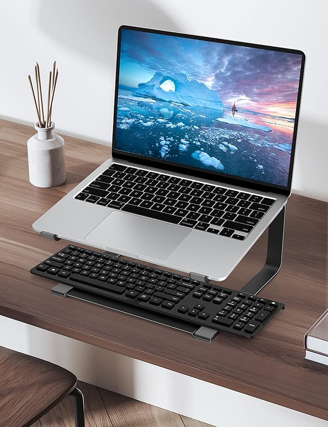 SOUNDANCE Laptop Stand for Desk, Ergonomic Metal Computer Riser for 12-17.3 Inch Laptops, Heavy Duty Stable Desktop Holder, Improves Eye Level & Workspace Organization, Black - Image 6