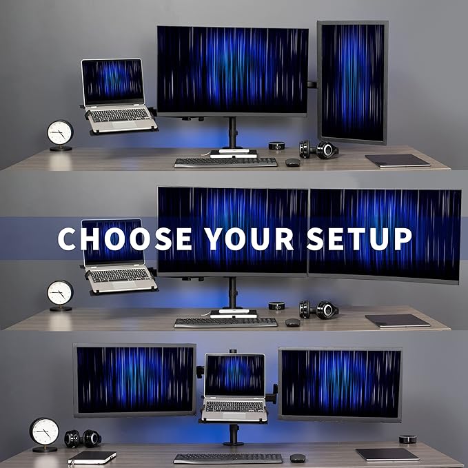 VIVO Dual Monitor + Laptop Mount for 13 to 27 inch Screens and 10 to 15.6 inch Laptops, Triple Screen Viewing, Articulating Arms, Black, STAND-V013L - Image 4