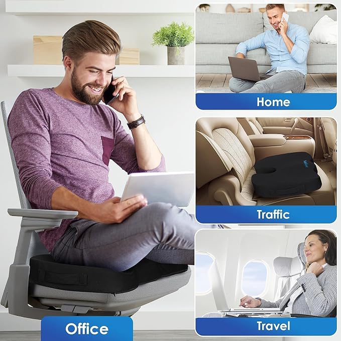 Seat Cushion for Office Chair, Car, Memory Foam, Black Large | For Back, Coccyx, Sciatica, Tailbone, Ergonomic Design, Non-Slip, Desk Wheelchair Use, Supportive Butt Pillow, For Man - Image 7