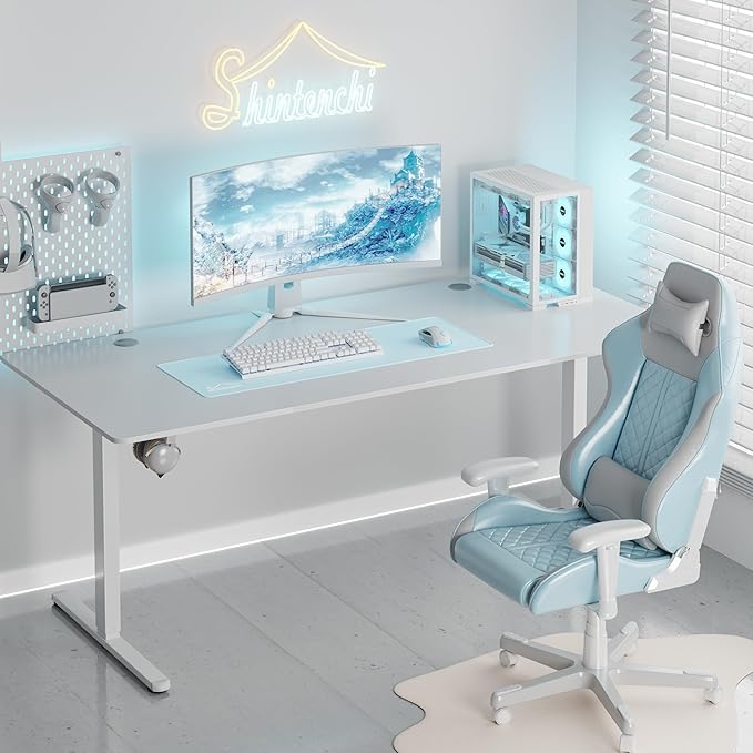 Shintenchi Standing Desk, 71x31 Inch Height Adjustable Electric Sit Stand up Desk, Ergonomic Rising Computer Table, Modern Lift Gaming Desk Workstation for Home Office, White - Image 4