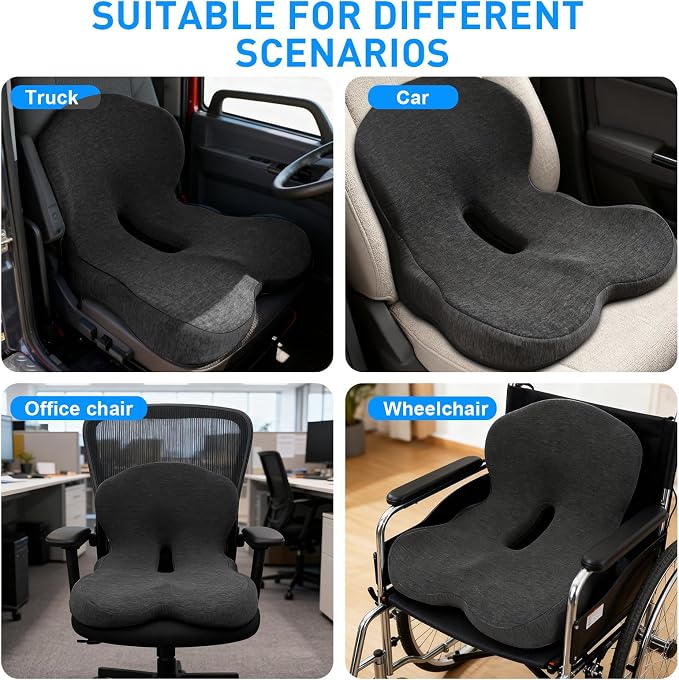 Denchy Memory Foam Car Seat Cushion with Back Support, Truck Driver Cushion | Seat Cushion with Lumbar Support Pillow for Long Driving, Orthopedic Butt Sitting Pad for Office Chair Pain Relief - Image 6