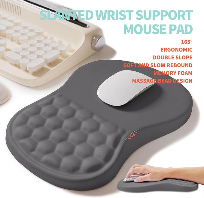 2-in-1 Ergonomic Set, Wave Rise Keyboard Wrist Rest and Massage Bulge Slope Mouse Pad Wrist Support, Cushion Memory Foam Integrated to Relieve Wrist Pain, Deep Gray - Image 3