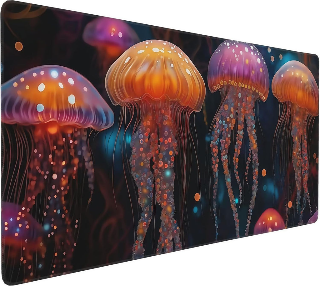 Large Fantasy Forest Jellyfish Gaming Mouse Pad - Blacklight Fairytale Waterproof Desk Mat, 35.4 X 15.8 Inch Extended Non-Slip Rubber Base for Office & Home by SEIFUD