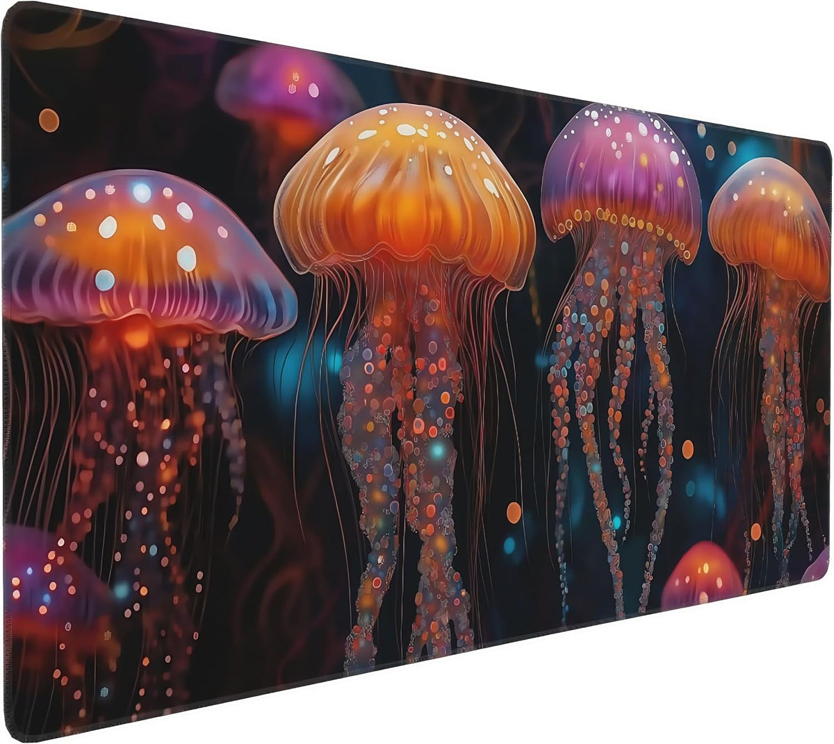 Large Fantasy Forest Jellyfish Gaming Mouse Pad - Blacklight Fairytale Waterproof Desk Mat, 35.4 X 15.8 Inch Extended Non-Slip Rubber Base for Office & Home by SEIFUD