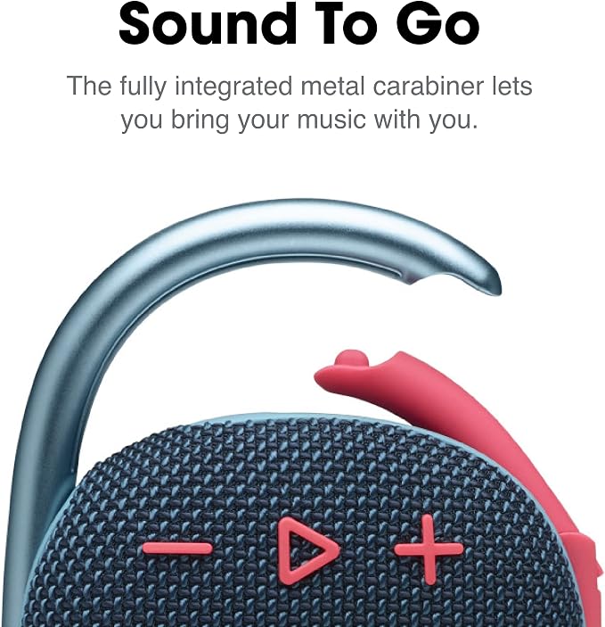 JBL Clip 4, Blue/Coral - Portable Bluetooth 5.1 Speaker - Up to 10 Hours of Play - Waterproof & Dust Resistant - Includes Noise & Echo-Canceling Speakerphone - Image 3