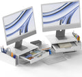 Simple Houseware Desk Dual Monitor Stand Riser with 2 Drawers, White by Simple Houseware