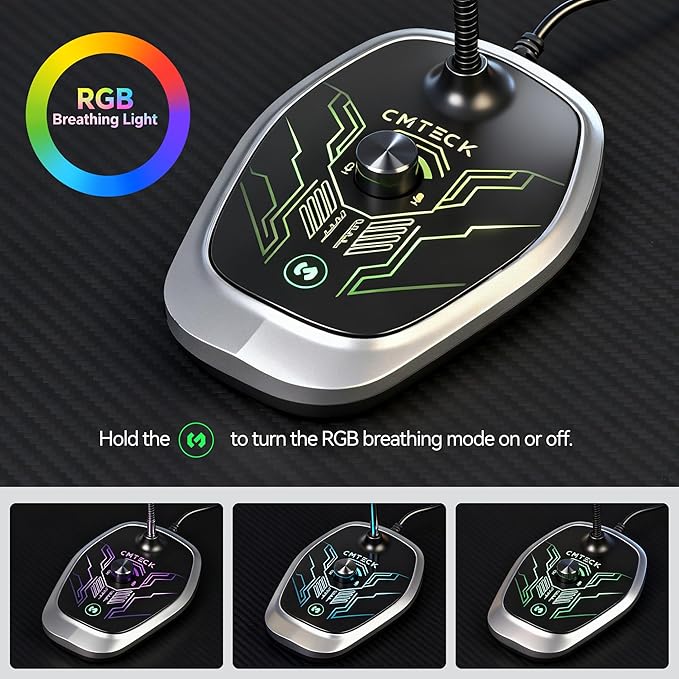 CMTECK USB Computer Microphone, RGB Light, Mute Function for PC/Laptop | Quick mute with LED, plug-and-play, noise-cancelling. Ideal for podcasting, YouTube, and streaming. Works with PS4/PS5/PC. - Image 4