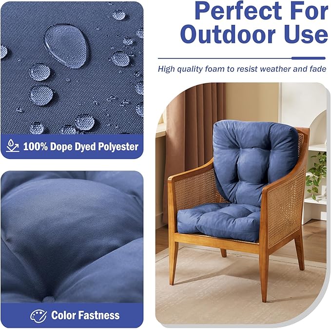 IPYNBAP Outdoor Chair Cushions Set of 2, Patio Chair Cushions with Ties, 17x17+4” Tufted Outdoor Seat Cushions, Waterproof Patio Furniture Cushions, Outdoor Dining Chair Pads, Navy - Image 2