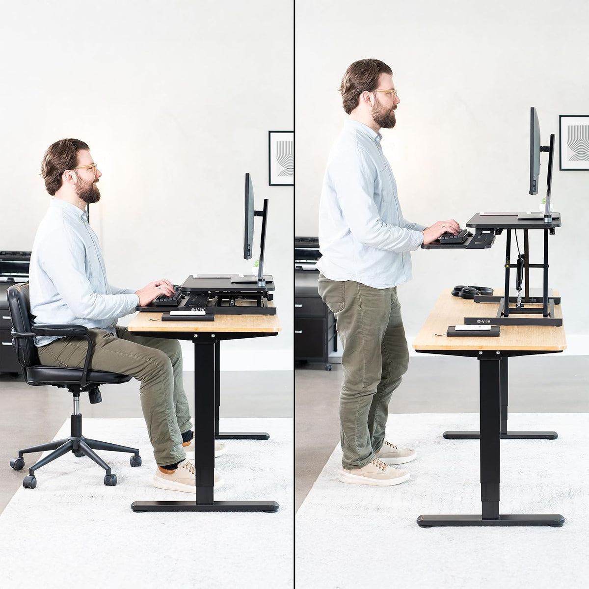 VIVO Manual Height Adjustable Standing Desk Converter, 28" Black Top - Image 9