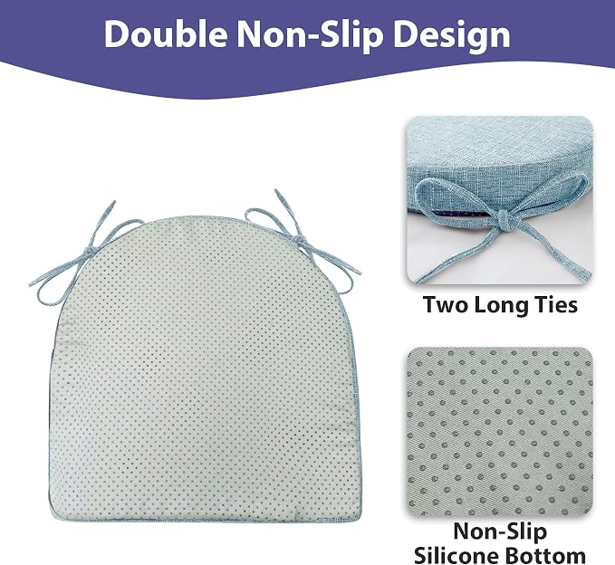 IPYNBAP Chair Cushions for Dining Chairs, Kitchen Chair Cushions, 16'' x 16'' x 2'', Non Slip Indoor Seat Cushions, Chair Pads for Dining Chairs with Ties & Removable Cover, Set of 2, Light Blue - Image 5