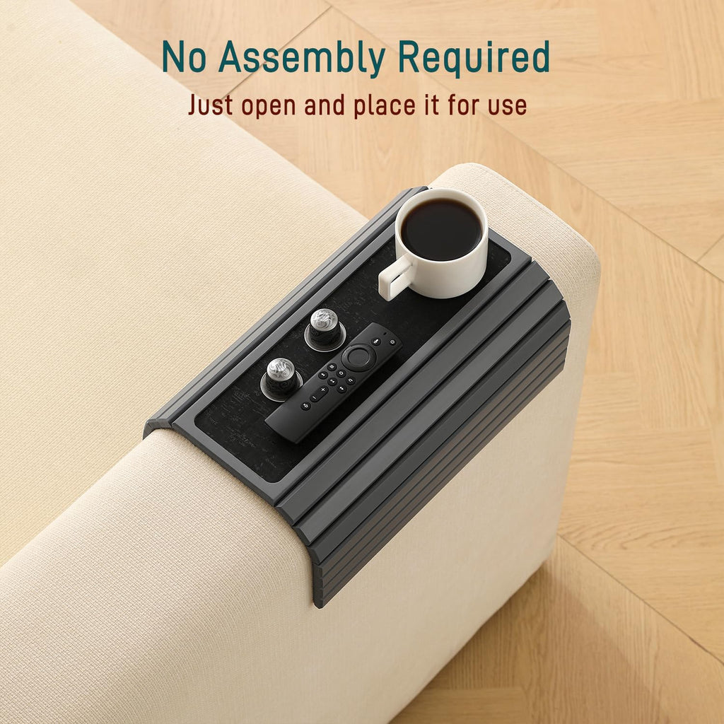 Bamboo Couch Arm Tray Table with Anti-Slip Cork Pad，Foldable Sofa Armrest Tray Table for Couch，Flexible Couch Arm Cup Holder，Portable Sofa Arm Chair Table for Drink, Snacks, Phone, Remote (Gray) - Image 8