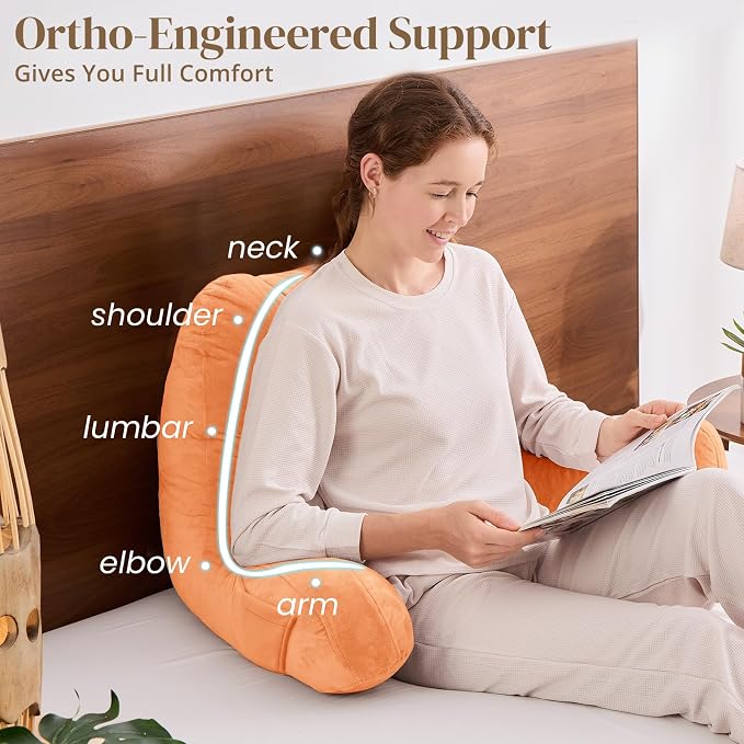 Sasttie Reading Pillow for Bed, Back Pillow for Sitting Up, Orange | 21" Backrest Support Cushion for Couch, Sofa, and Floor, Dorm Essentials, OEKO-TEX, Adjustable Down Alternative Fill - Image 4