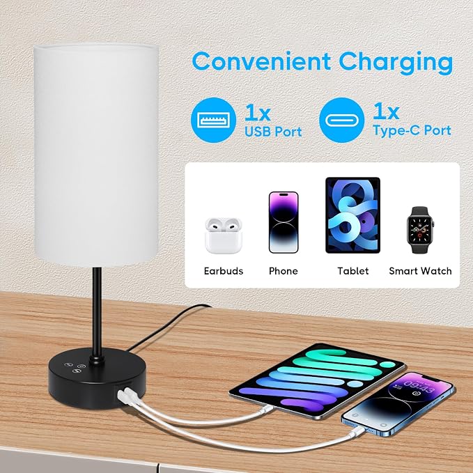 17Inch Table Lamp, 3 CCT 3000K/4500K/6500K & RGB Color Changing, Stepless Dimmable Bedside Lamp for Reading, Ambience Nightstand Light for Home Decor Party, White Shade - Image 8