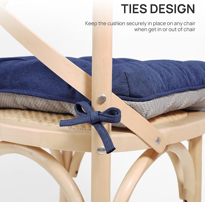 Love's cabin Memory Foam Chair Cushions Set of 4, 19 Inch, Navy Blue | 19"x19"x3.5", Indoor & Outdoor Chair Seat Pads with Non-slip Bottom and Ties, for Dining, Kitchen, Office and Patio Chair - Image 4