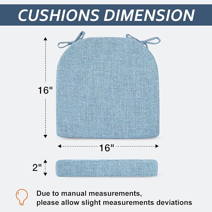 Basic Beyond Chair Cushions for Dining Chairs 4 Pack, Kitchen Chair Cushions with Ties and Non Slip Backing, 16 x 16 inches Chair Pads for Dining Chairs (Baby Blue) - Image 2