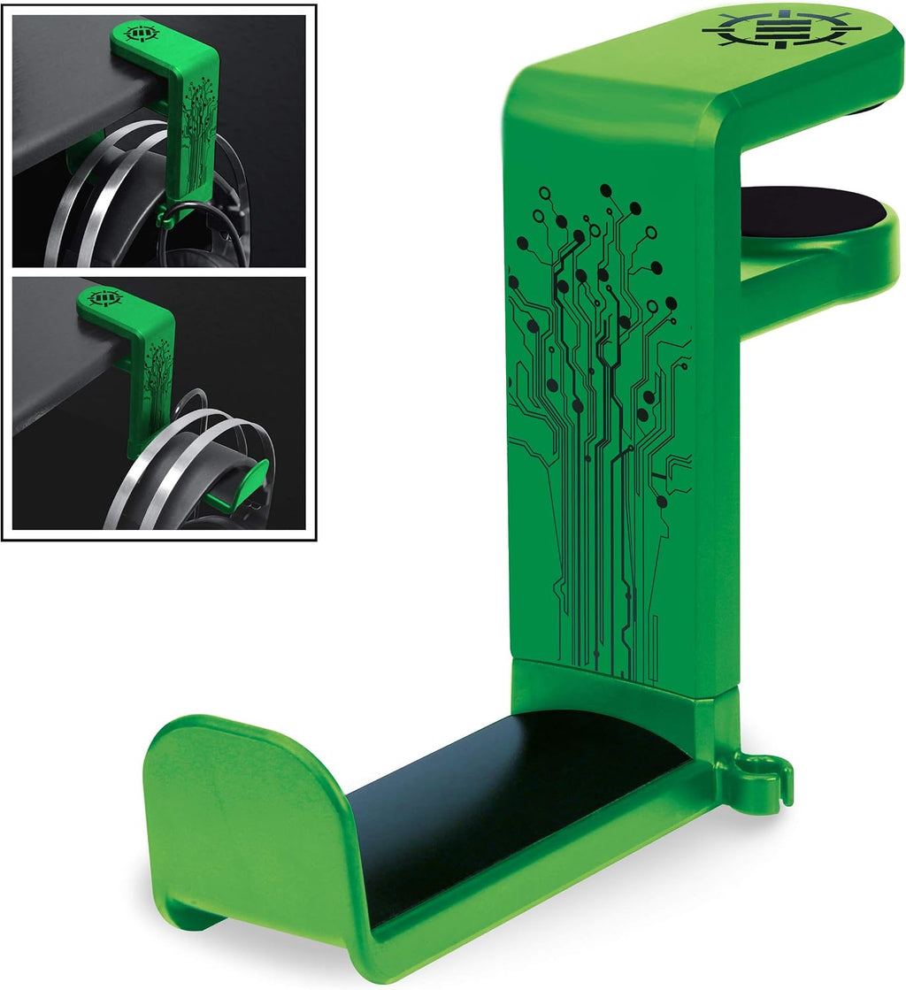 ENHANCE PC Gaming Headphone Holder - Desk Headphone Hanger Esports Headset Holder with Adjustable 360 Rotation, Under Desk Hook Clamp, Universal Fit - Built in Cable Clip Organizer - Green by ENHANCE