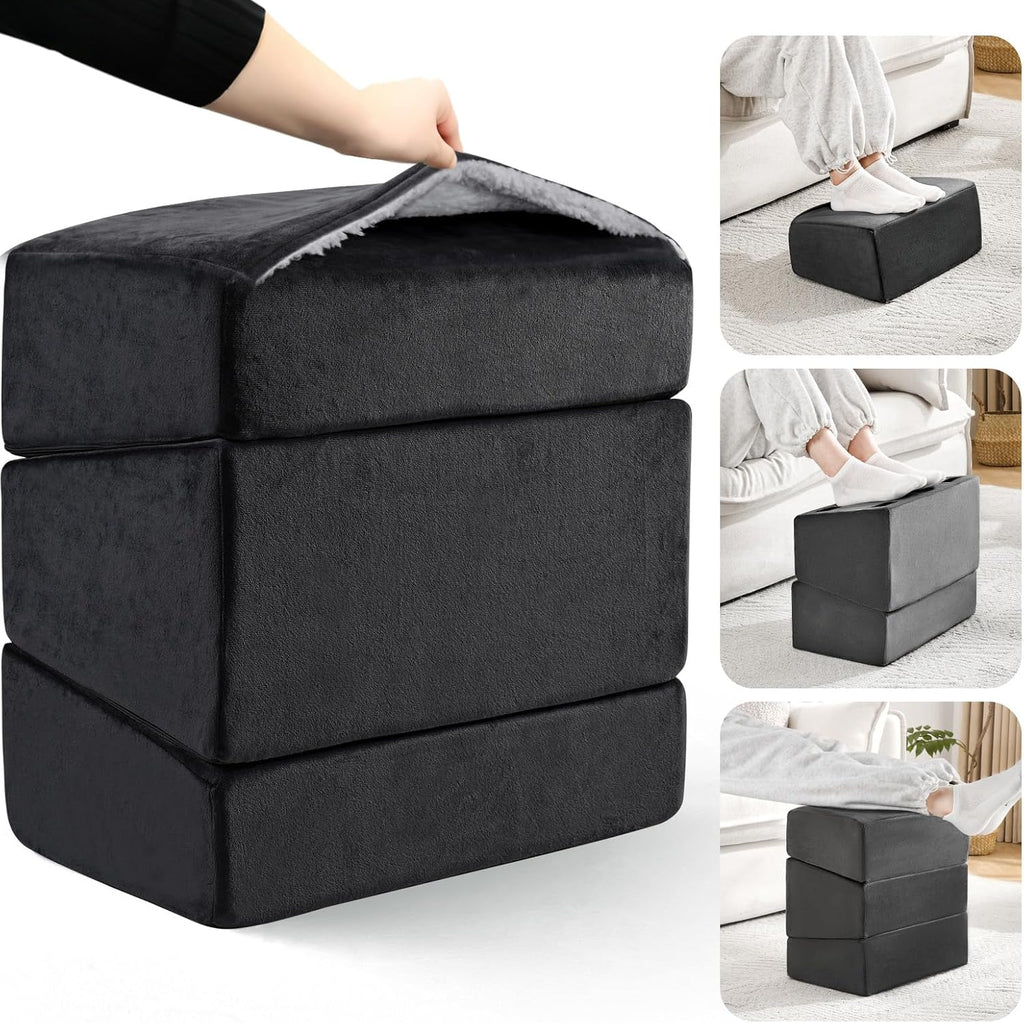 Foot Rest for Under Desk at Work, Adjustable Footrest for Office Chair & Gaming Chair,Ergonomic Footrest Pillow Desk Foot Stool with Washable Cover for Home, Airplane, Travel (Black) by WANTELL
