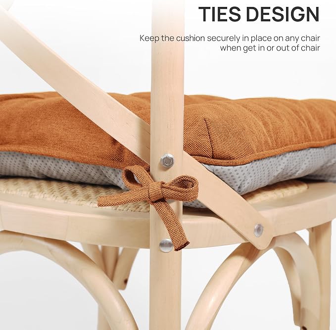 Love's cabin Memory Foam Chair Cushions Set of 4, 19 Inch, Terracotta | 19"x19"x3.5", Indoor & Outdoor Chair Seat Pads with Non-slip Bottom and Ties, for Dining, Kitchen, Office and Patio Chair - Image 4