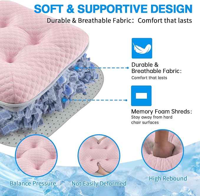 BETU Cooling Chair Cushions Set of 4, 3.5” Thick Seat Cushions, Breathable Comfort Fabric Chair Pads with Non Slip Bottom & Ties, Soft Support Cushion for Kitchen, Office, Patio,15.5"X15.5"X3.5"Pink - Image 5