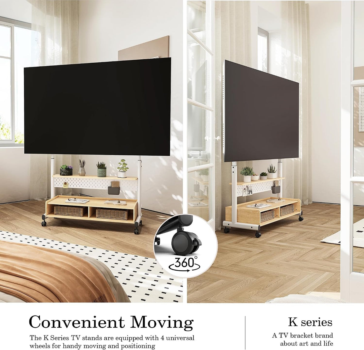 FITUEYES Rolling TV Stand for 70-100 Large TVs, Height-Adjustable, White - Image 3