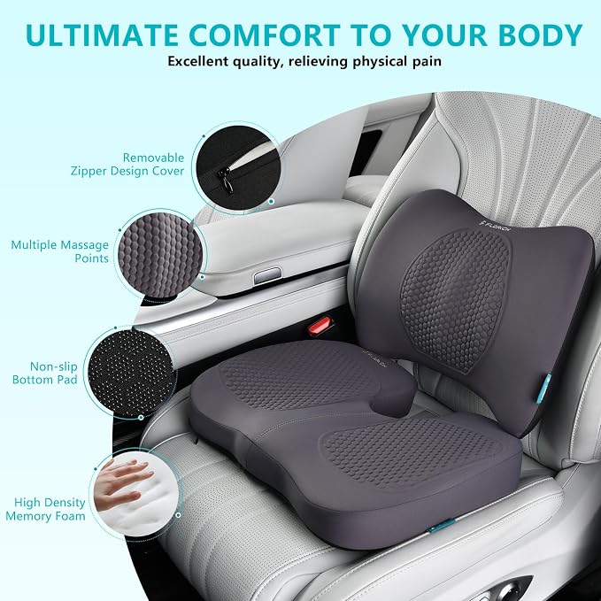 Car Seat Cushion and Back Support for Office Chair Memory Foam Chair Cushions Pressure Relief Seat Pads with Gel Massage Point Lumbar Support (Grey) - Image 7