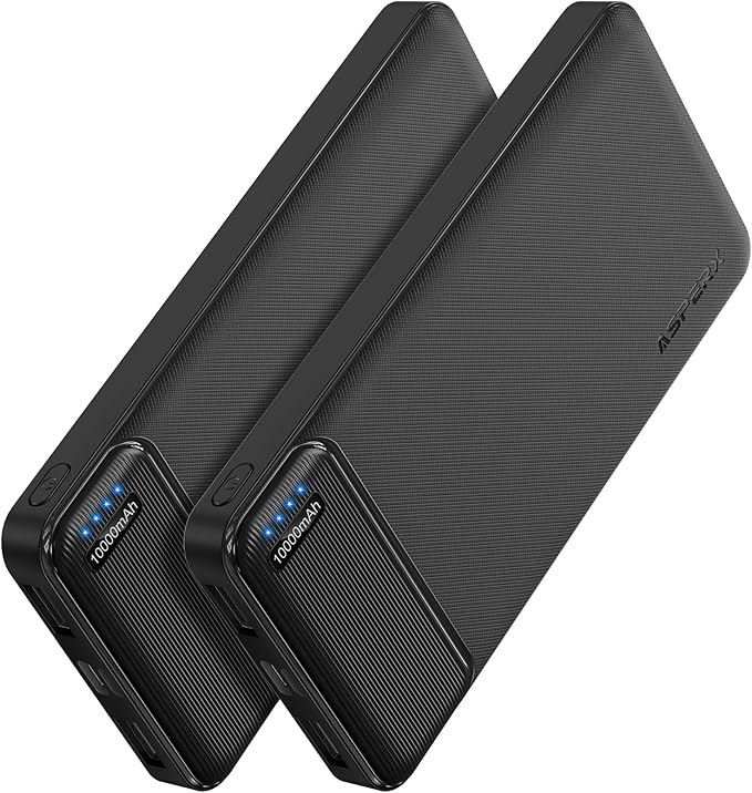 AsperX 2 Pack 10000mAh Portable Charger Dual USB Power Bank Battery Pack | Slim Portable Phone Charger , External Travel Battery Pack for iPhone, Samsung, Google LG and Heated Vest by AsperX