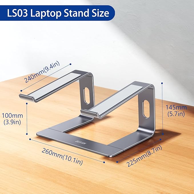 BESIGN LS03 Aluminum Laptop Stand, Ergonomic Detachable Computer Stand, Notebook Holder, Laptop Mount Compatible with Air, Pro, Dell, HP, Lenovo More 10-15.6" Laptops, Space Gray - Image 4