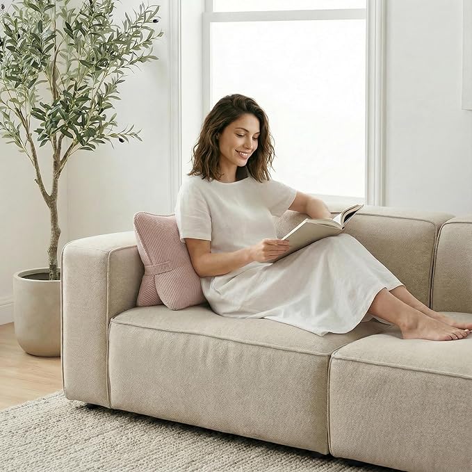 Pat. Pend. Corduroy Back Support Pillow for Sitting, Ideal for Expecting Moms, Low Back Cushion for Bed Sitting, Reading & Relaxing, Ergonomic Triangle Backrest, Washable Cover, Pink - Image 4