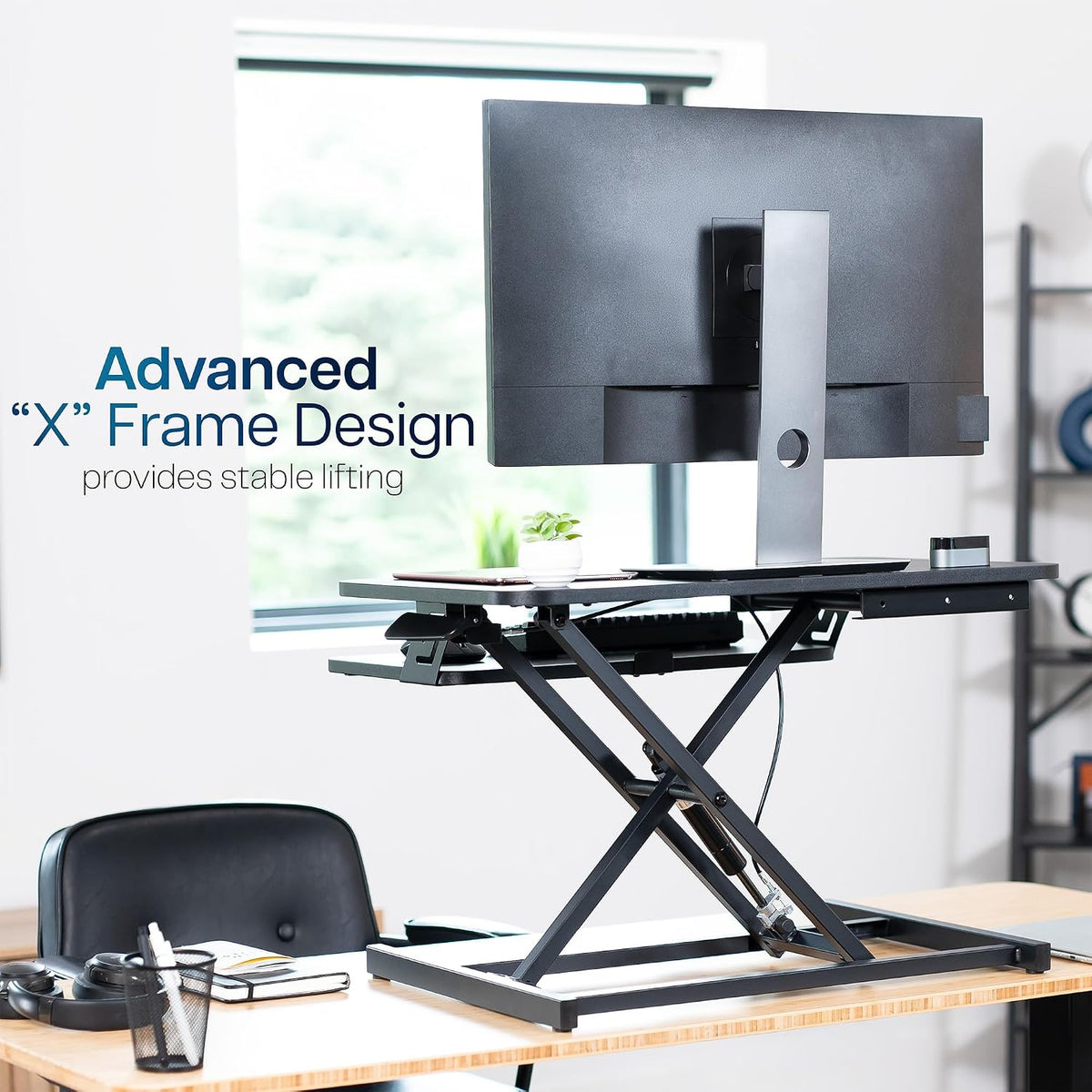 VIVO Manual Height Adjustable Standing Desk Converter, 28" Black Top - Image 8