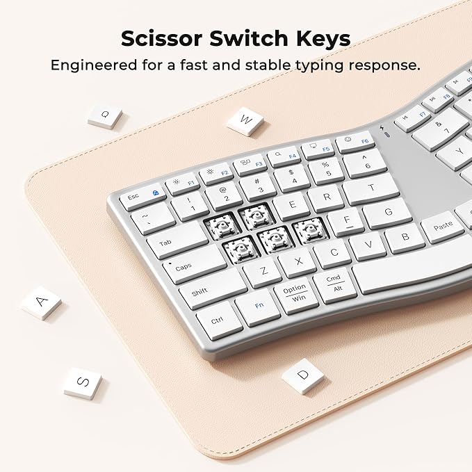 MEETION Wireless Ergonomic Keyboard and Mouse, Split S-Curve Design, White | Dual Bluetooth and 2.4GHz connectivity, low-profile rechargeable keyboard, 4 DPI mouse for Windows, Mac, PC and laptop - Image 6