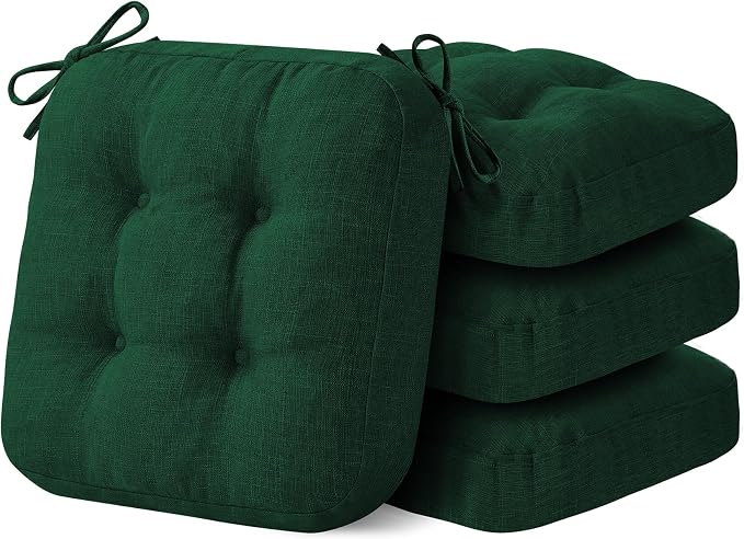 IASEAHK Chair Cushions for Dining Chairs, Dining Chair Cushions, Tufted Indoor Chair Pads with Ties & Non Slip Backing, Seat Cushions for Kitchen Chairs 16.5” x 16.5” x 3.5”, Set of 4, Green by IASEAHK
