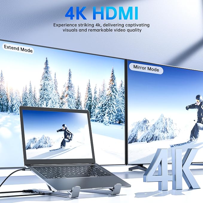 Laptop Stand with Docking Station, 8 in 1 USB C Hub HDMI Portable Laptop Stand for Desk with USB Ports, Multiport USBC Dock Stands Foldable Adjustable Computer Riser Holder Dongle for MacBook - Image 3